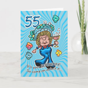 55誕生日カード – ワインのグラスとおもしろいレディ カード
