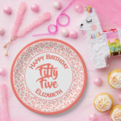 55誕生日クール番号模様サンゴ/白 ペーパープレート (パーティー)