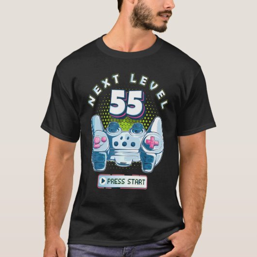 55誕生日ゲーマー次レベル55ゲーミングコントローラー Tシャツ (正面)