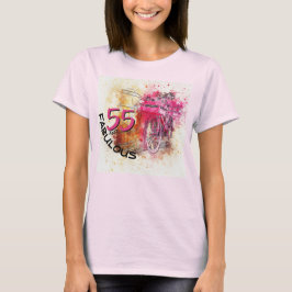 55誕生日シックヴィンテージピンク自転車ウォーターカラー Tシャツ