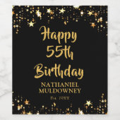 55誕生日スタイリッシュブラック金ゴールド星名 ワインラベル (シングルラベル)