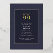 55誕生日ダークミニマルエレガント金ゴールドフレーム 箔招待状 (正面)