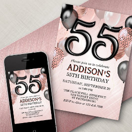 55誕生日バラ金ゴールドバルーン招待状 招待状