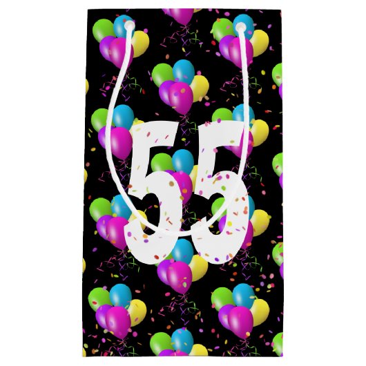 55誕生日バルーンと紙吹雪小抱き枕 スモールペーパーバッグ (正面)