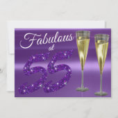 55誕生日パープルガーリーグリッターパーティーで素晴らしい 招待状 (正面)