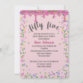 55誕生日ピンクアイシングと散水 招待状 (正面)