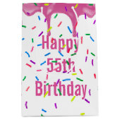 55誕生日ピンク色のアイシングに振りかける ミディアムペーパーバッグ (正面)