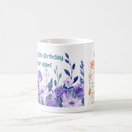 55誕生日フラワーラヴエレガントモダンフローラ コーヒーマグカップ (中央)
