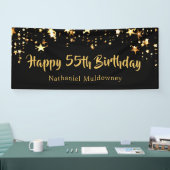 55誕生日ブラシスクリプトブラック金ゴールド星 横断幕 (トレードショー)
