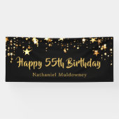 55誕生日ブラシスクリプトブラック金ゴールド星 横断幕 (横)