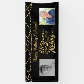 55誕生日ブラック金ゴールドストリングライトレトロ写真 横断幕 (縦)