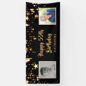55誕生日ブラック金ゴールド星写真パーソナライズされた 横断幕 (縦)