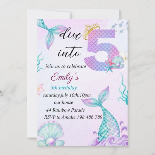 55誕生日マーメイドの招待に飛び込む シーズンカード (正面)