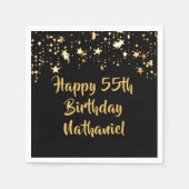 55誕生日モダンブラック金ゴールド星名 スタンダードカクテルナプキン (正面)
