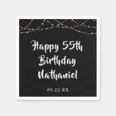 55誕生日モダンString Lights Black スタンダードカクテルナプキン (正面)