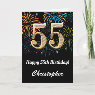 55誕生日レインボー花火ブラック&金ゴールド カード
