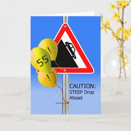 55誕生日丘の上の標識、注意バルーン カード (黄色い花)