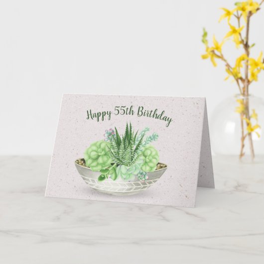 55誕生日多肉植物on Terrazzo カード (黄色い花)