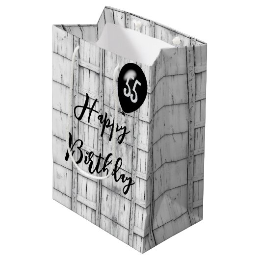 55誕生日対称素朴木目パターン ミディアムペーパーバッグ (正面アングル)