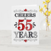 55誕生日応援の赤い白の黒のパターン カード (黄色い花)