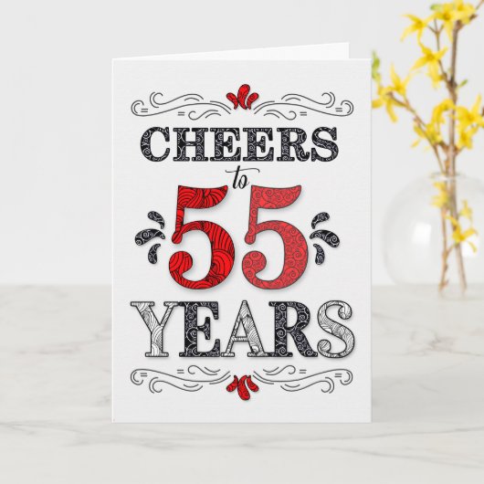 55誕生日応援の赤い白の黒のパターン カード (黄色い花)