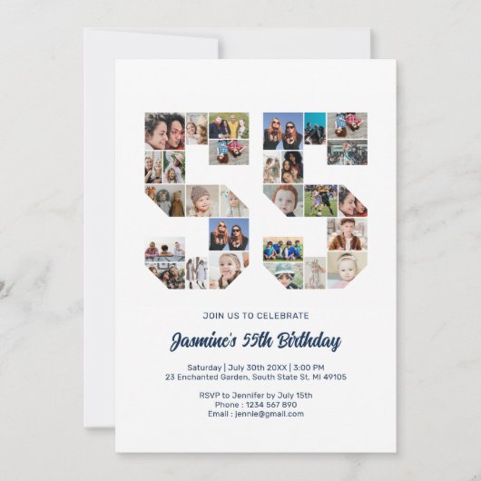 55誕生日番号55カスタムフォトコラージュ 招待状 (正面)