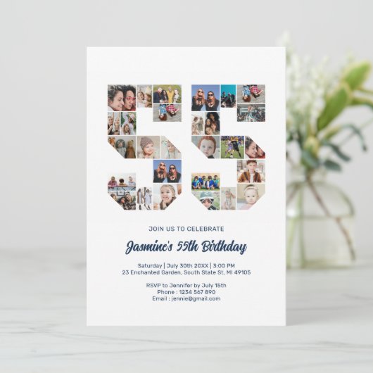 55誕生日番号55カスタムフォトコラージュ 招待状 (スタンド正面)