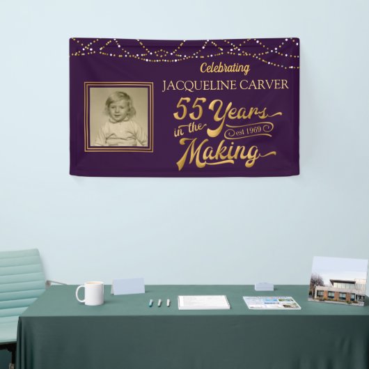 55誕生日紫と金ゴールド写真 横断幕 (トレードショー)