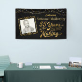 55誕生日編集可能ブラックと金ゴールド 横断幕 (トレードショー)