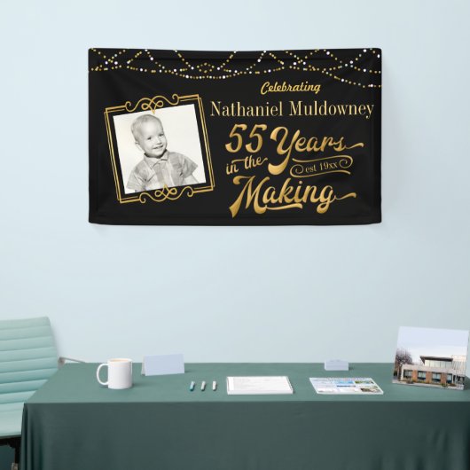 55誕生日編集可能ブラックと金ゴールド 横断幕 (トレードショー)