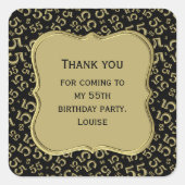 55誕生日金ゴールド/ブラックパーティーテーマ – ありがとうございます スクエアシール (正面)