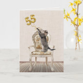 55誕生日風船とタビーキャット カード (黄色い花)