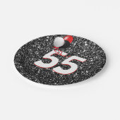 55誕生日風船オン黒グリッター ペーパープレート (アングル)