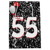 55誕生日風船オン黒グリッター ミディアムペーパーバッグ (正面)