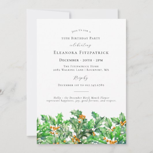 55誕生日12月誕生月フラワーホリー 招待状 (正面)