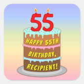 55誕生日:おもしろいケーキとキャンドル+名前をカスタムする スクエアシール (正面)