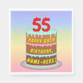 55誕生日:おもしろいケーキとキャンドル+名前をカスタムする スタンダードランチョンナプキン (正面)
