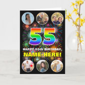 55誕生日:おもしろいレインボー#,名前をカスタムする&写真 カード (黄色い花)