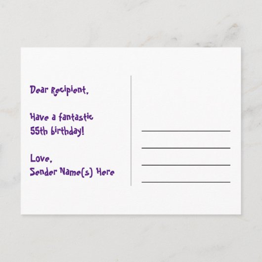 55誕生日:おもしろい星パターン，虹55，名前 ポストカード (裏面)