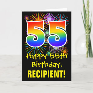 55誕生日:おもしろい花火パターン+虹55 カード