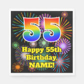 55誕生日:おもしろい花火パターン+虹55 スタンダードランチョンナプキン (正面)