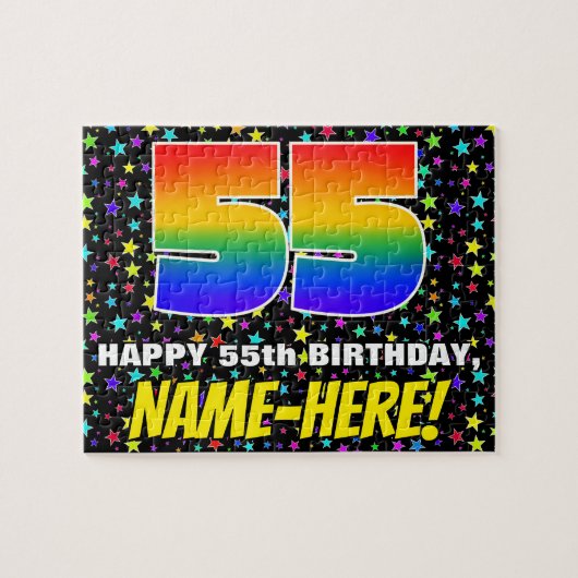 55誕生日:おもしろい、カラフル星野パターン ジグソーパズル (横)