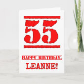 55誕生日:おもしろい、赤ゴムスタンプルックインスパイアス カード (正面)
