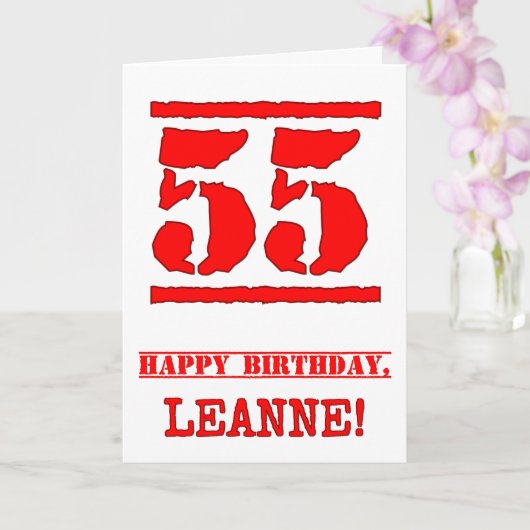 55誕生日:おもしろい、赤ゴムスタンプルックインスパイアス カード (蘭)