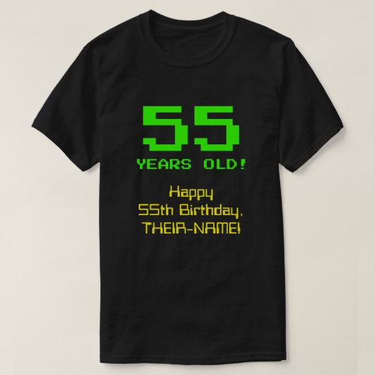 55誕生日:おもしろい、8ビットルック、Nerdy/オタク系の「55」 Tシャツ (デザイン正面)