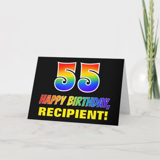 55誕生日:はっきりした,おもしろい,シンプル虹, 55 カード (正面)