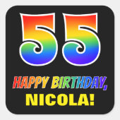 55誕生日:はっきりした,おもしろい,シンプル虹, 55 スクエアシール (正面)