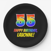 55誕生日:はっきりした,おもしろい,シンプル虹， 55 ペーパープレート (正面)