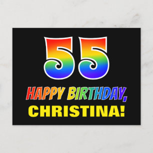 55誕生日:はっきりした,おもしろい,シンプル虹, 55 ポストカード