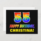 55誕生日:はっきりした,おもしろい,シンプル虹， 55 ポストカード (正面/裏面)